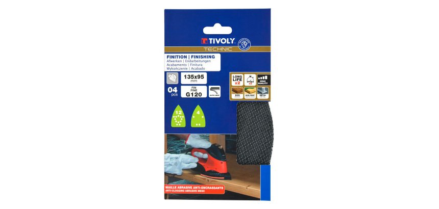 Patin auto-agrippant Tivoly multi-usages 135 x 95 mm  - Grain 120 - Lot de 4