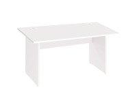 Bureau droit Excellens Bois L 140 cm plateau blanc pied plein blanc voile de fond droit