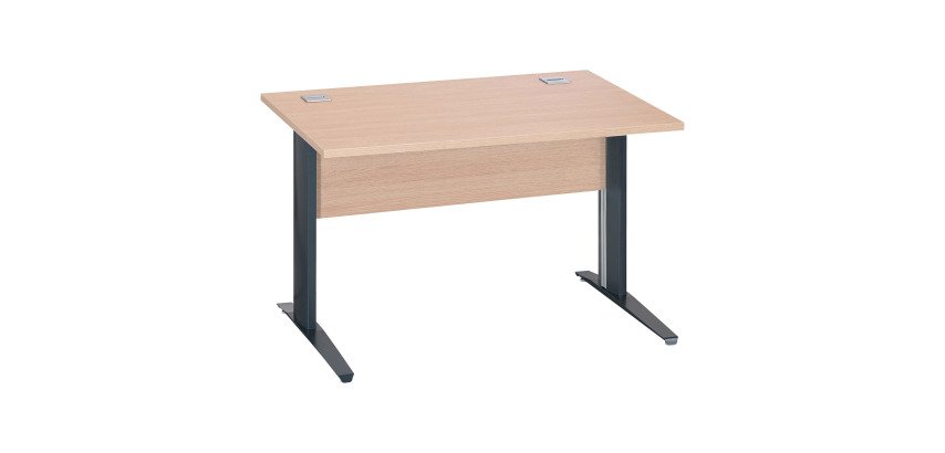 Bureau droit Essens Métal L 120 cm plateau + voile de fond bois droit chêne clair - pied métal L