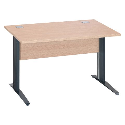 Mesa recta patas metal en "L" Excellens roble claro An 120 cm con panel de fondo recto patas antracitas