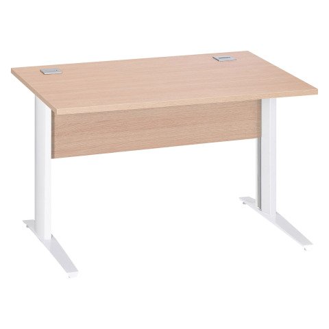 Mesa recta patas metal en "L" Excellens roble claro An 120 cm con panel de fondo recto patas blancas