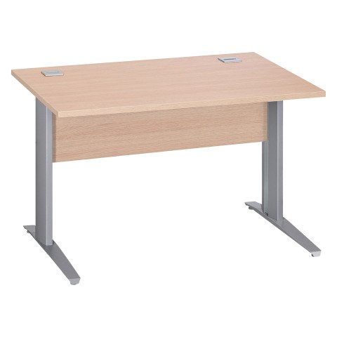 Mesa recta patas metal en "L" Excellens roble claro An 120 cm con panel de fondo recto patas aluminio