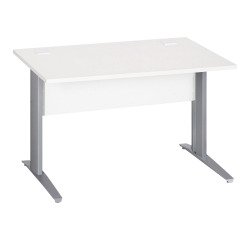 Bureau droit Essens Métal L 120 cm plateau + voile de fond bois droit blanc - pied métal L