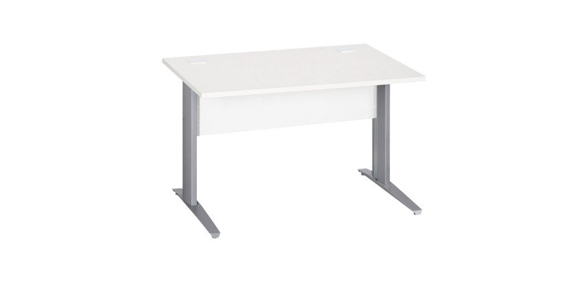 Bureau droit Essens Métal L 120 cm plateau + voile de fond bois droit blanc - pied métal L