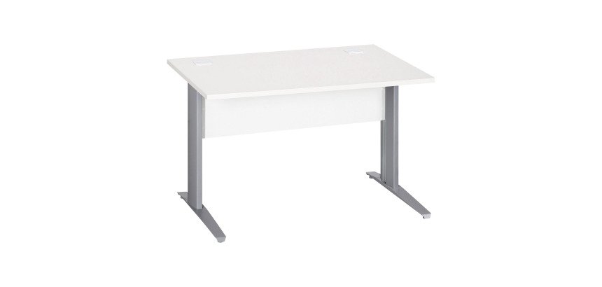 Bureau droit Essens Métal L 120 cm plateau + voile de fond bois droit blanc - pied métal L