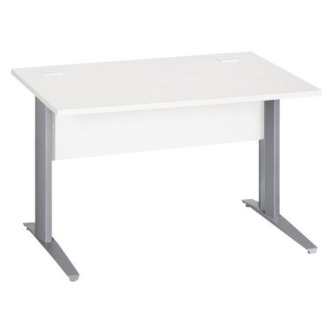 Mesa recta patas metal en "L" Excellens blanca An 120 cm con panel de fondo recto patas aluminio