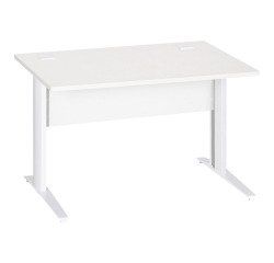 Bureau droit Essens Métal L 120 cm plateau + voile de fond bois droit blanc - pied métal L
