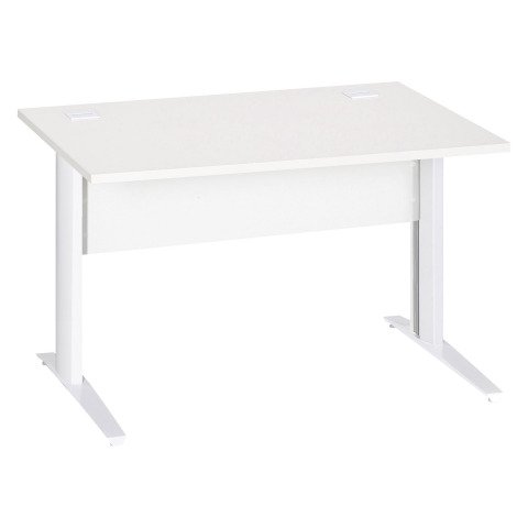 Mesa recta patas metal en "L" Excellens blanca An 120 cm con panel de fondo recto patas blancas