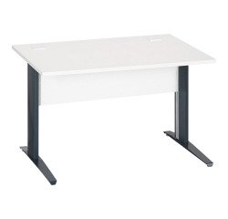 Bureau droit Essens Métal L 120 cm plateau + voile de fond bois droit blanc - pied métal L