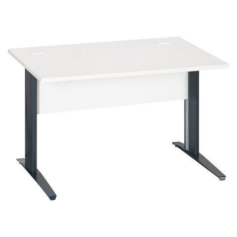 Mesa recta patas metal en "L" Excellens blanca An 120 cm con panel de fondo recto patas antracitas