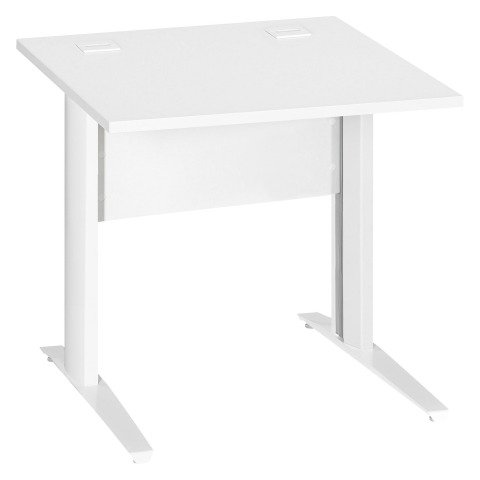 Mesa recta patas metal en "L" Excellens blanca An 80 cm con panel de fondo recto patas blancas