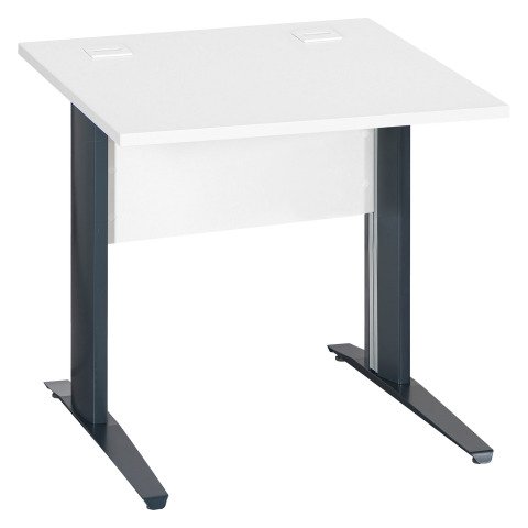 Mesa recta patas metal en "L" Excellens blanca An 80 cm con panel de fondo recto patas antracitas