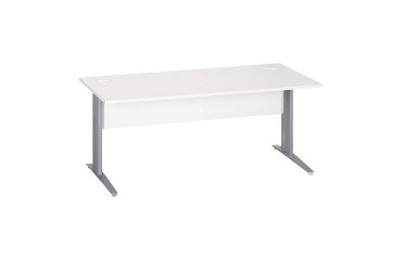 Rechter Schreibtisch Excellens Metall L 180 cm Platte + Holz-Sichtblende gerade Weiß - Metallfuß L