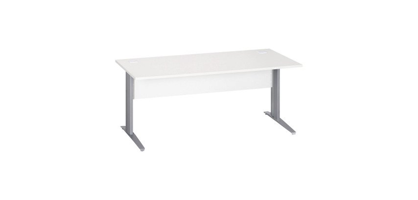 Bureau droit Essens Métal L 180 cm plateau + voile de fond bois droit blanc - pied métal L