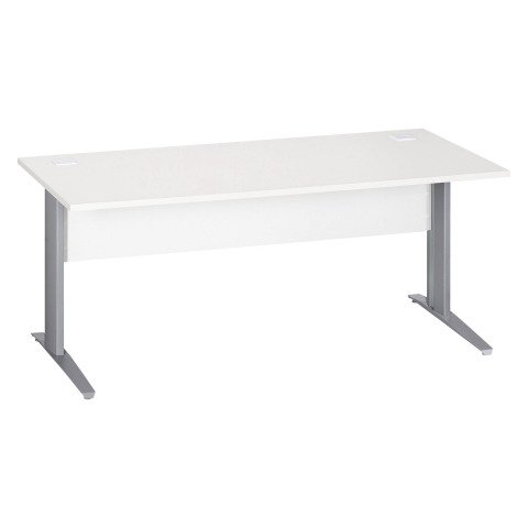 Mesa recta patas metal en "L" Excellens blanca An 180 cm con panel de fondo recto patas aluminio