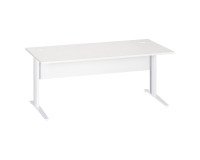 Rechter Schreibtisch Excellens Metall L 180 cm Platte + Holz-Sichtblende gerade Weiß - Metallfuß L