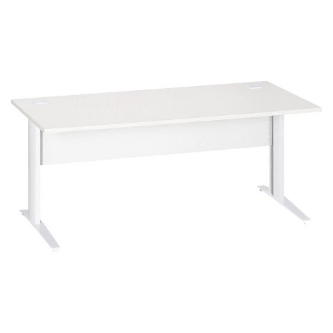 Mesa recta patas metal en "L" Excellens blanca An 180 cm con panel de fondo recto patas blancas