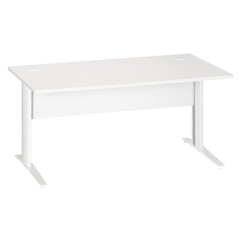 Mesa recta patas metal en "L" Excellens blanca An 160 cm con panel de fondo recto patas blancas