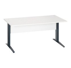 Rechte werkpost Excellens metaal L 160 cm blad + rechte houten beenafscherming wit - metalen poot L