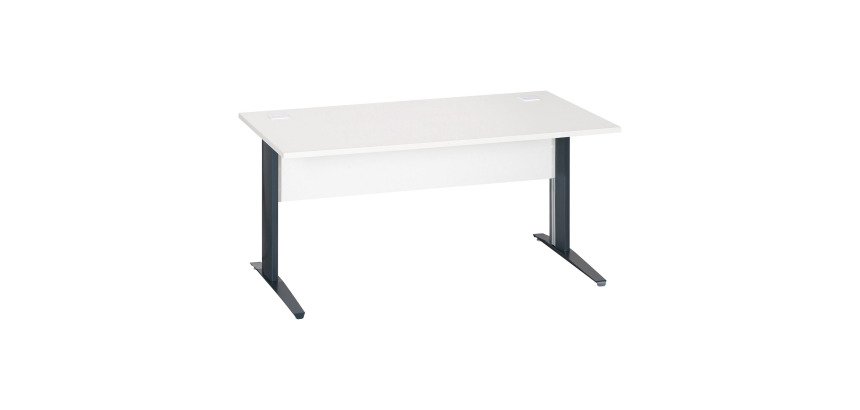 Bureau droit Excellens Métal L 160 cm plateau + voile de fond bois droit blanc - pied métal L