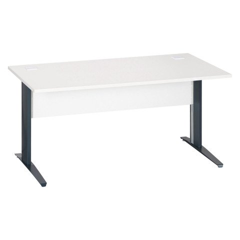 Mesa recta patas metal en "L" Excellens blanca An 160 cm con panel de fondo recto patas antracitas