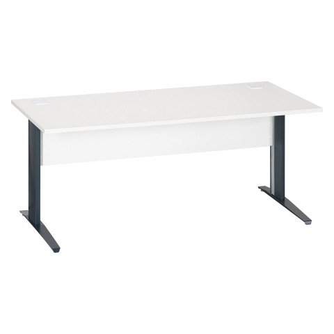 Mesa recta patas metal en "L" Excellens blanca An 180 cm con panel de fondo recto patas antracitas