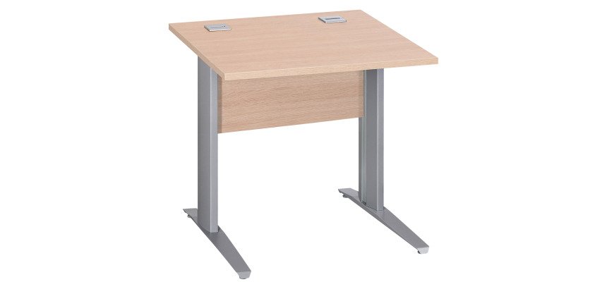 Bureau droit Essens Métal L 80 cm plateau + voile de fond bois droit chêne clair - pied métal L
