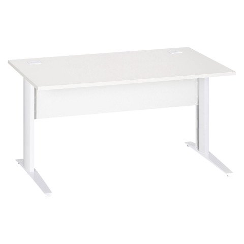 Mesa recta patas metal en "L" Excellens blanca An 140 cm con panel de fondo recto patas blancas