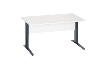 Rechte werkpost Excellens metaal L 140 cm blad + rechte houten beenafscherming wit - metalen poot L