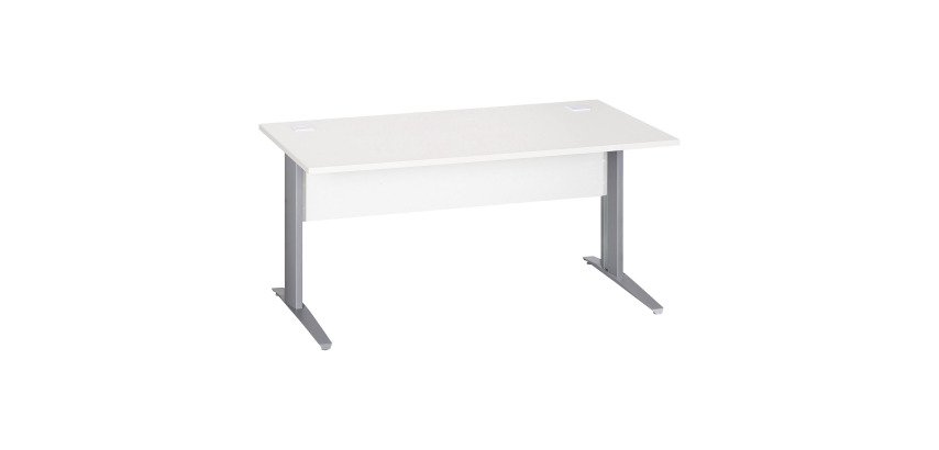 Bureau droit Essens Métal L 160 cm plateau + voile de fond bois droit blanc - pied métal L