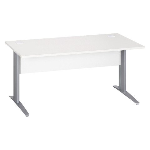 Mesa recta patas metal en "L" Excellens blanca An 160 cm con panel de fondo recto patas aluminio