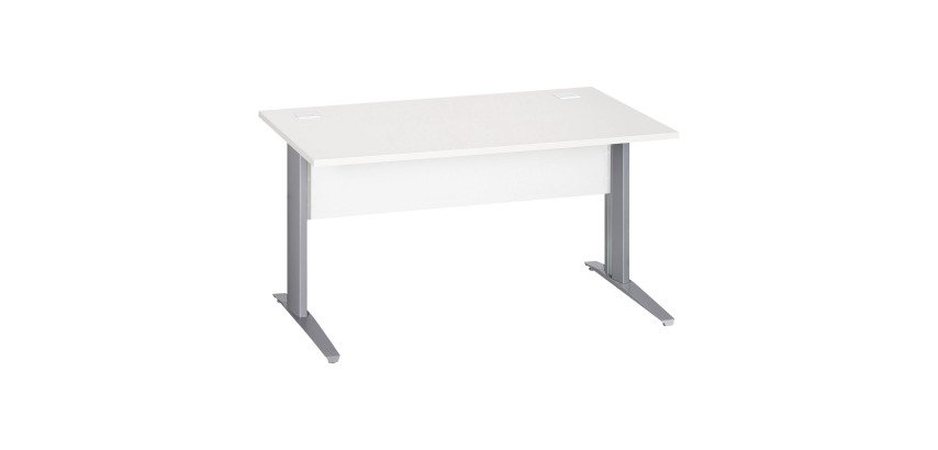 Bureau droit Essens Métal L 140 cm plateau + voile de fond bois droit blanc - pied métal L