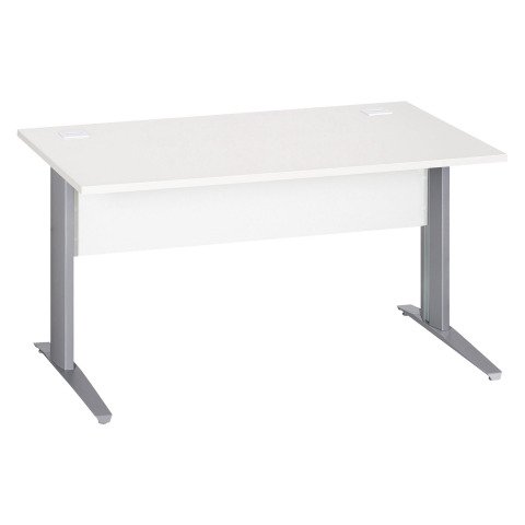 Mesa recta patas metal en "L" Excellens blanca An 140 cm con panel de fondo recto patas aluminio