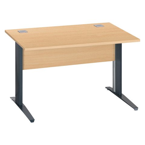 Mesa recta patas metal en "L" Excellens haya An 140 cm con panel de fondo recto patas antracita