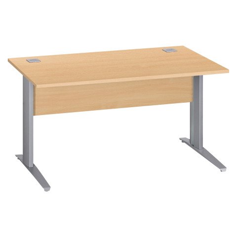 Mesa recta patas metal en "L" Excellens haya An 140 cm con panel de fondo recto patas aluminio