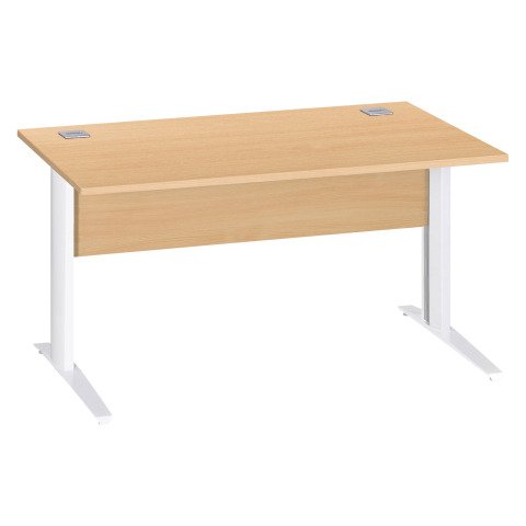 Mesa recta patas metal en "L" Excellens haya An 140 cm con panel de fondo recto patas blancas