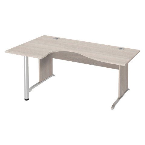 Mesa compacta patas madera en "L" Excellens Roble gris An 180 cm ala izquierda con panel de fondo recto