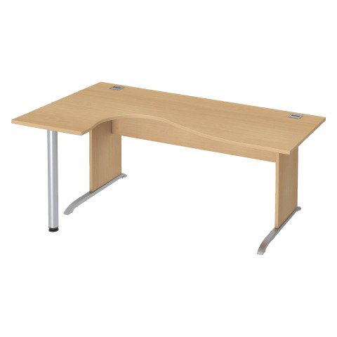 Mesa compacta patas madera en "L" Excellens Haya An 180 cm ala izquierda con panel de fondo recto