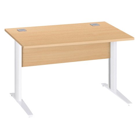 Mesa recta patas metal en "L" Excellens haya An 140 cm con panel de fondo recto patas blancas