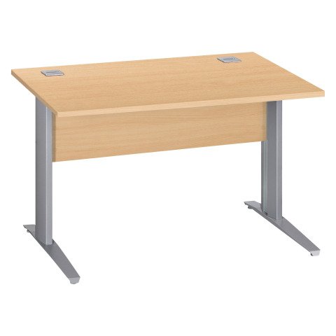 Mesa recta patas metal en "L" Excellens haya An 140 cm con panel de fondo recto patas aluminio