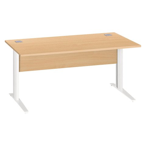 Mesa recta patas metal en "L" Excellens haya An 160 cm con panel de fondo recto patas blancas