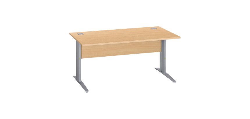 Bureau droit Essens Métal L 160 cm plateau + voile de fond bois droit hêtre - pied métal L