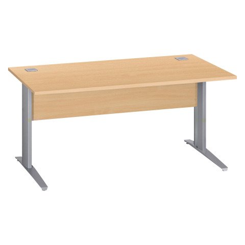 Mesa recta patas metal en "L" Excellens haya An 160 cm con panel de fondo recto patas aluminio