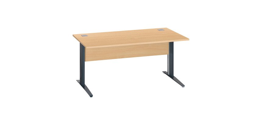 Bureau droit Essens Métal L 160 cm plateau + voile de fond bois droit hêtre - pied métal L