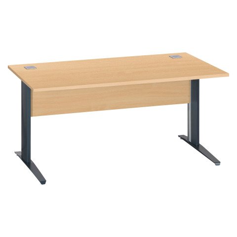 Mesa recta patas metal en "L" Excellens haya An 160 cm con panel de fondo recto patas antracita