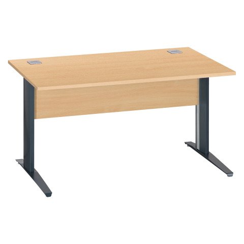 Mesa recta patas metal en "L" Excellens haya An 140 cm con panel de fondo recto patas antracita