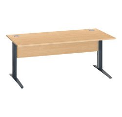 Excellens Schreibtisch Metall L 180 cm Platte + Sichtschutz Holz Buche gerade - Metallfuß L