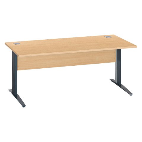 Mesa recta patas metal en "L" Excellens haya An 180 cm con panel de fondo recto patas antracitas