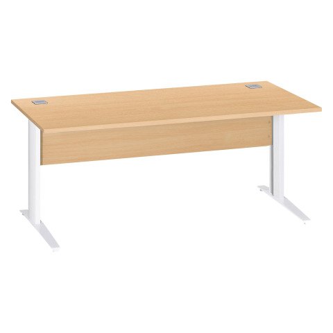 Mesa recta patas metal en "L" Excellens haya An 180 cm con panel de fondo recto patas blancas