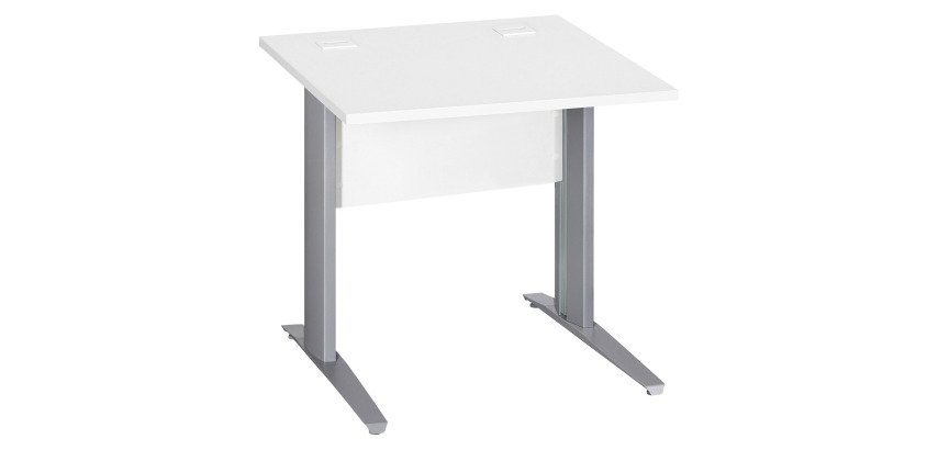 Bureau droit Essens Métal L 80 cm plateau + voile de fond bois droit blanc - pied métal L